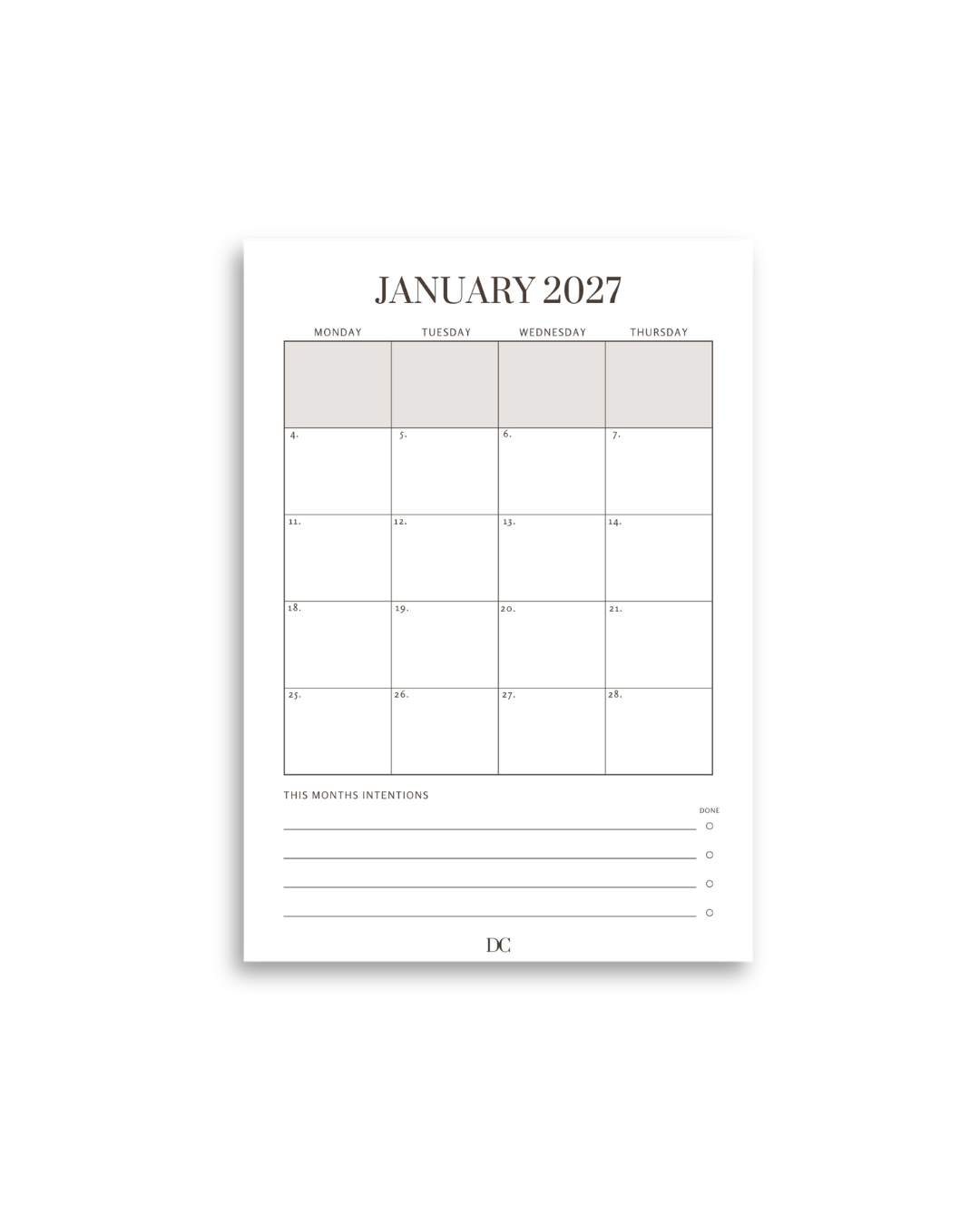 2027 Month to View